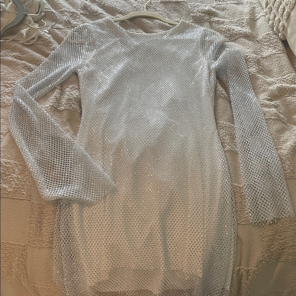 12th Tribe Shimmering Silver Long Sleeve Dress